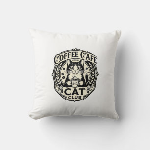 Coffee Cafe Cat Funny Cat Graphic - Coffee Cafe Ca Cushion