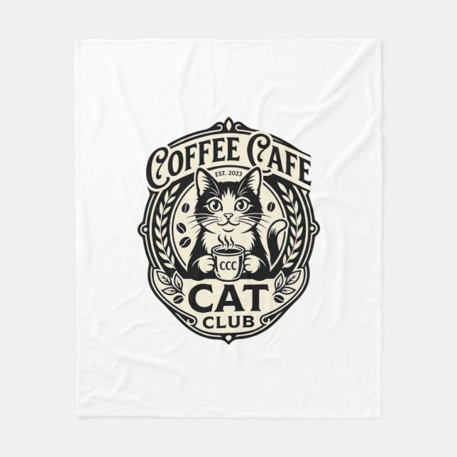 Coffee Cafe Cat Funny Cat Graphic - Coffee Cafe Ca Fleece Blanket (Front)