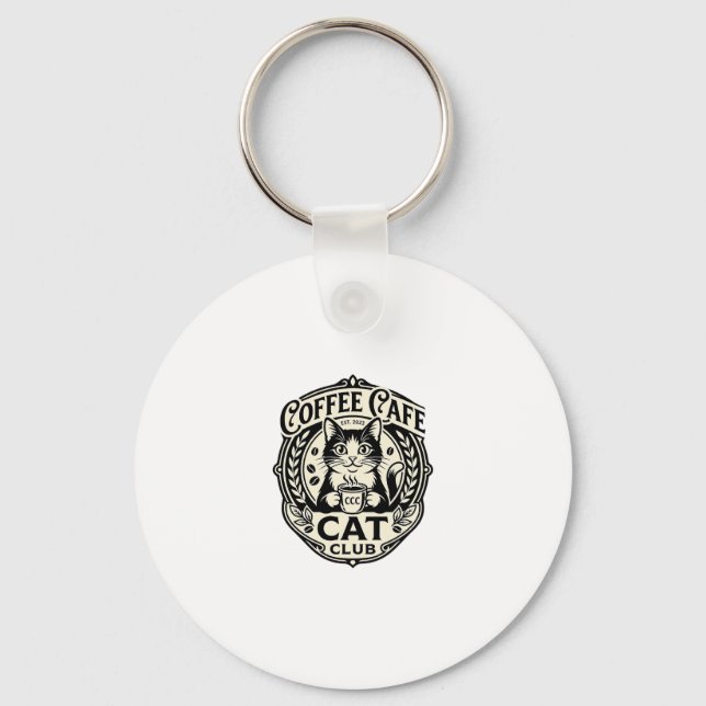 Coffee Cafe Cat Funny Cat Graphic - Coffee Cafe Ca Key Ring (Front)