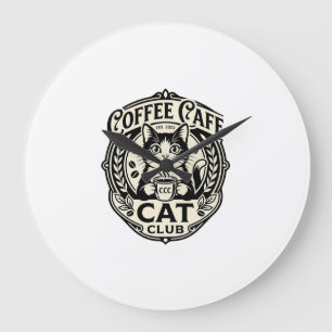 Coffee Cafe Cat Funny Cat Graphic - Coffee Cafe Ca Large Clock