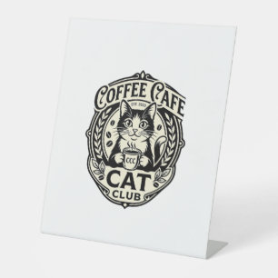 Coffee Cafe Cat Funny Cat Graphic - Coffee Cafe Ca Pedestal Sign