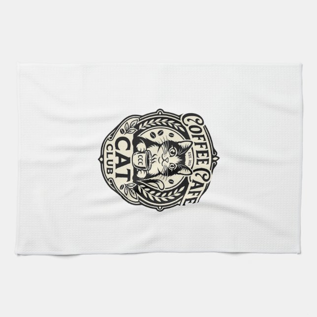 Coffee Cafe Cat Funny Cat Graphic - Coffee Cafe Ca Tea Towel (Horizontal)