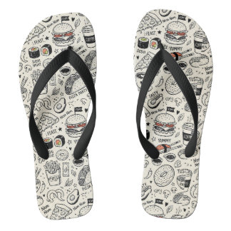 Coffee & Café Doodle Pattern –Cute Hand Drawn Food Jandals