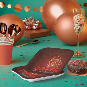 Coffee Cafe Neon Sign Paper Plate