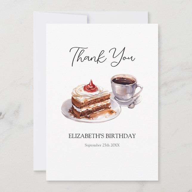 Coffee & Cake Birthday Thank You Card (Front)