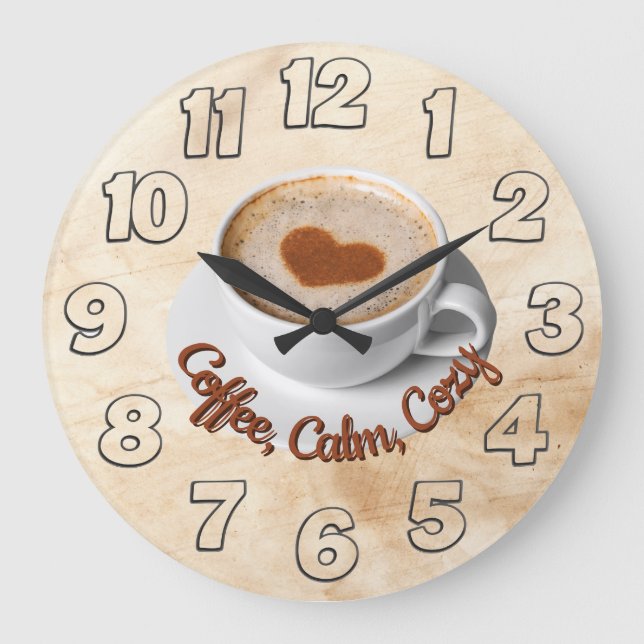Coffee, Calm, Cozy Wall Clock Design (Front)