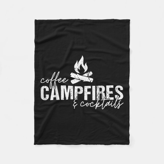 Coffee Campfires And Tails Graphic Funny Camping  Fleece Blanket (Front)