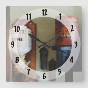 Coffee Can and Coffee Grinder Square Wall Clock