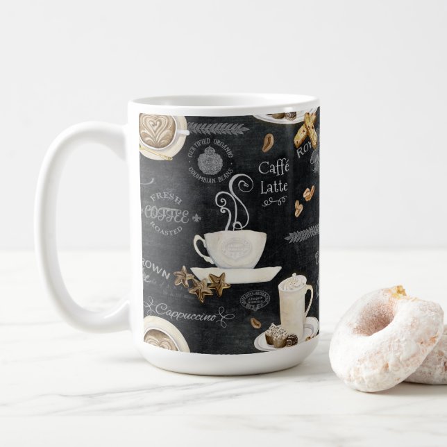 Coffee Cappuccino Mocha Typography Art Decoupage Mug (With Donut)