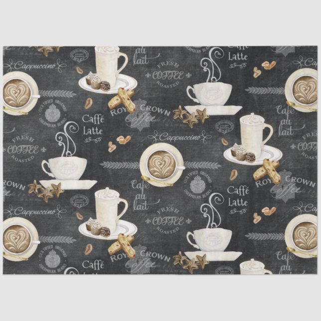 Coffee Cappuccino Mocha Typography Art Decoupage Tissue Paper (Front)