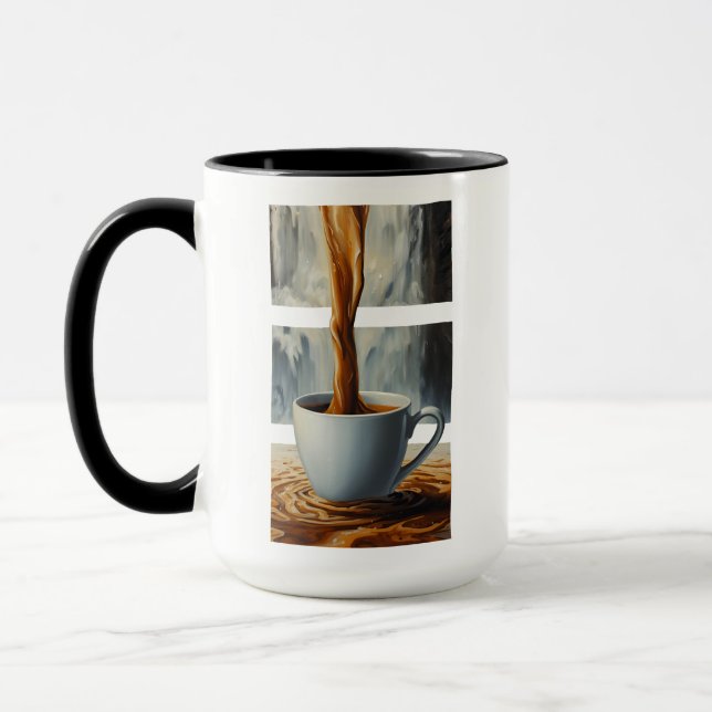 Coffee Cascade Art with Surreal Waterfall Flow Mug (Left)