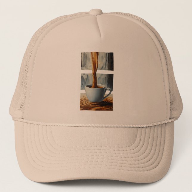 Coffee Cascade Art with Surreal Waterfall Flow Trucker Hat (Front)