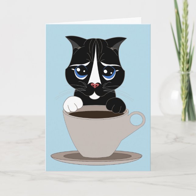 COFFEE CAT ART BIRTHDAY CARD (Front)