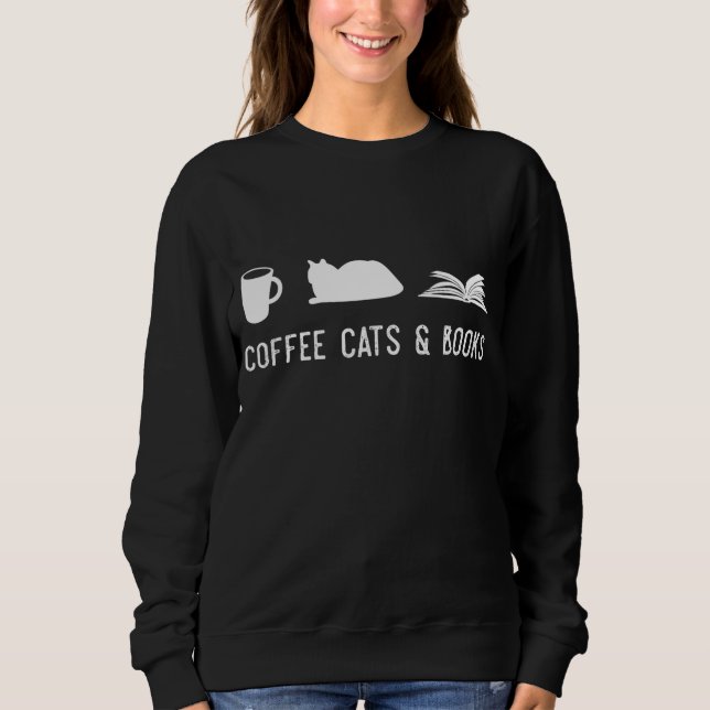 Coffee Cat Book Cute Bookworm Librarian Gift Sweatshirt (Front)