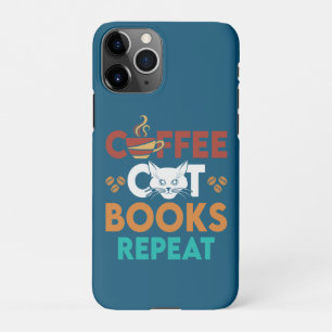 Coffee Cat Books Repeat, Coffee reading Cat Lover iPhone 11Pro Case