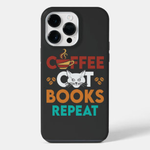 Coffee Cat Books Repeat, Coffee reading Cat Lover iPhone 14 Pro Max Case