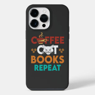 Coffee Cat Books Repeat, Coffee reading Cat Lover iPhone 14 Pro Max Case