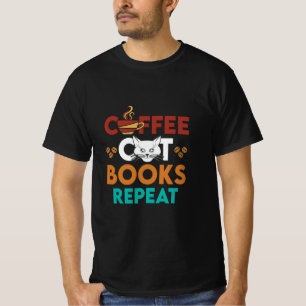  Coffee Cat Books Repeat, Coffee reading Cat Lover T-Shirt