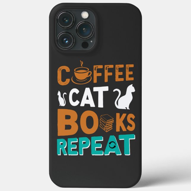 Coffee Cat Books Repeat, reading and coffee lovers Case-Mate iPhone Case (Back)