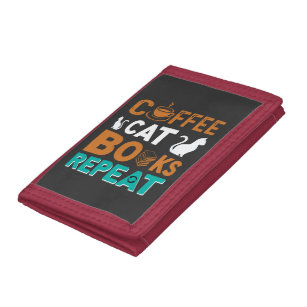 Coffee Cat Books Repeat, reading and coffee lovers Trifold Wallet