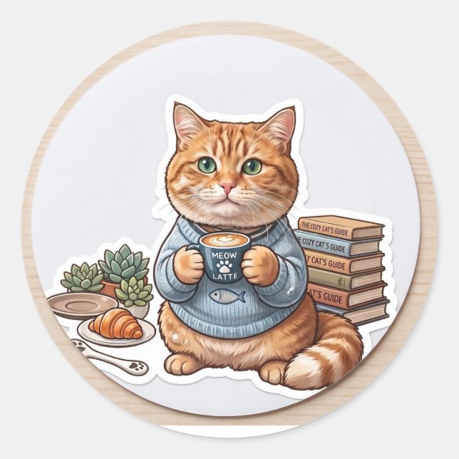 Coffee cat 😺 classic round sticker (Front)