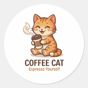 Coffee Cat Espresso Yourself Cute Kitten Classic Round Sticker
