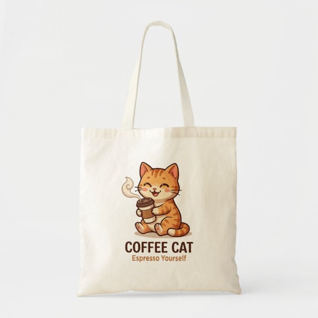 Coffee Cat Espresso Yourself Cute Kitten Tote Bag (Front)