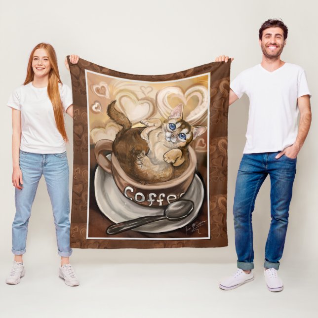 Coffee Cat Fleece Blanket (In Situ)