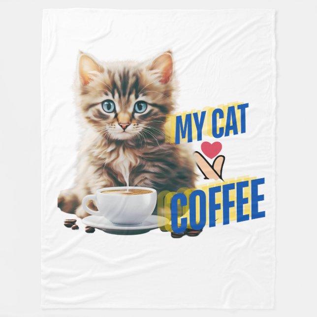 Coffee cat Fleece Blanket (Front)