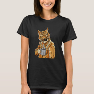 Coffee Cat Grumpy Morning Leopard Barista Cafe T-Shirt