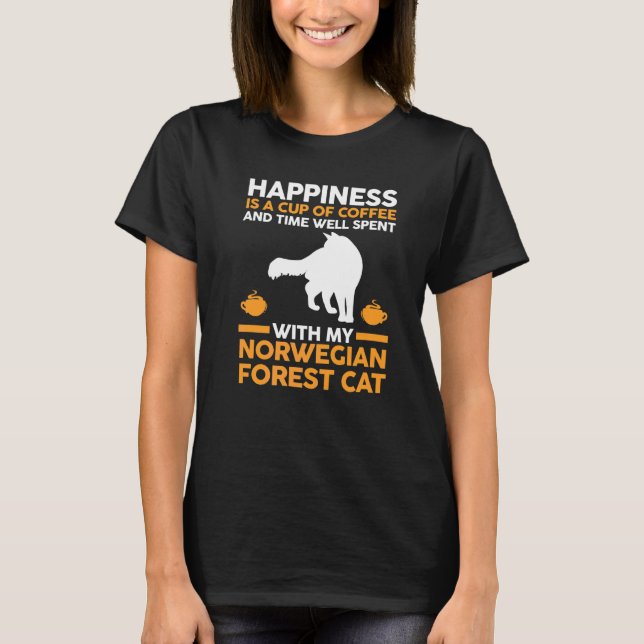 Coffee Cat Norwegian Forest T-Shirt (Front)