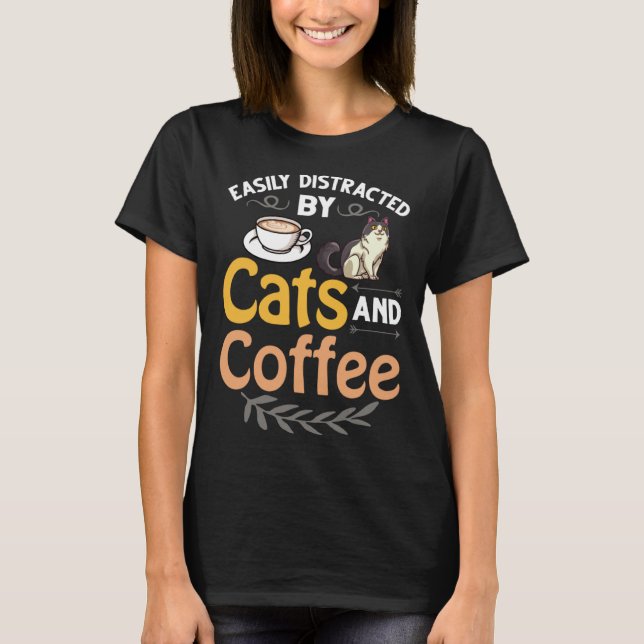 Coffee Cat Shop Machine Kitten Mug Beans T-Shirt (Front)