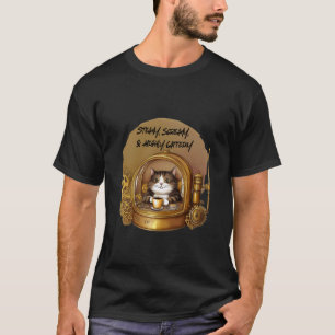 Coffee Cat Time Machine Retro Cafe T-Shirt