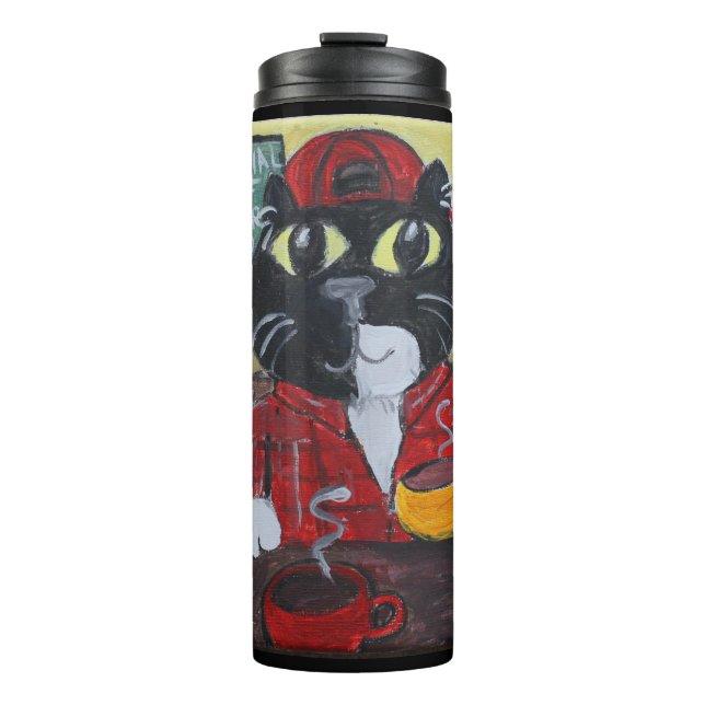 Coffee Cat To Go Folk Art Barista Painting Thermal Tumbler (Front)