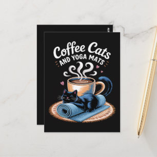 Coffee Cats and Yoga Mats Funny Cat Yoga Postcard