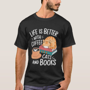 Coffee Cats Books Lover Design Funny Book Reading T-Shirt