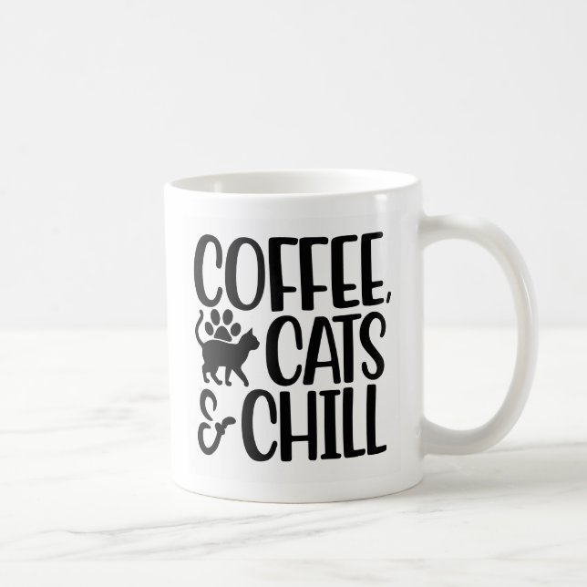 Coffee, Cats & Chill - Black Coffee Mug (Right)