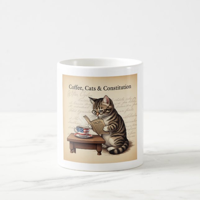 Coffee, Cats & Constitution – Patriotic Cat Coffee Mug (Center)