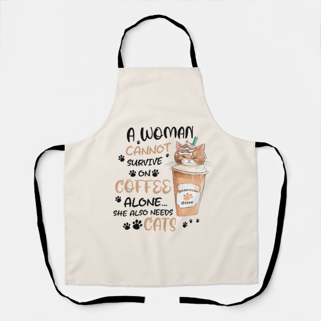 Coffee & Cats – Cute Kawaii Art Apron (Front)