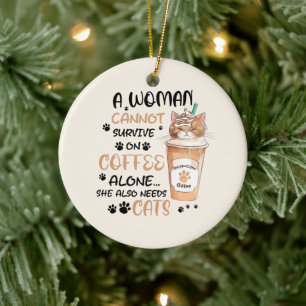 Coffee & Cats – Cute Kawaii Art Ceramic Tree Decoration