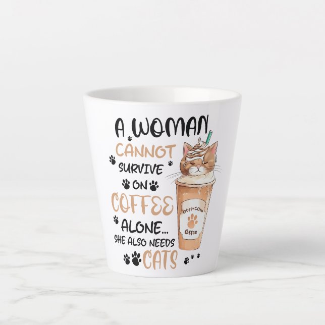 Coffee & Cats – Cute Kawaii Art Latte Mug (Front)