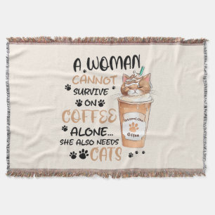 Coffee & Cats – Cute Kawaii Art Throw Blanket