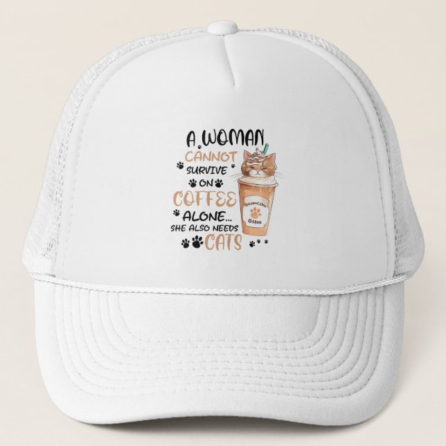 Coffee & Cats – Cute Kawaii Art Trucker Hat (Front)