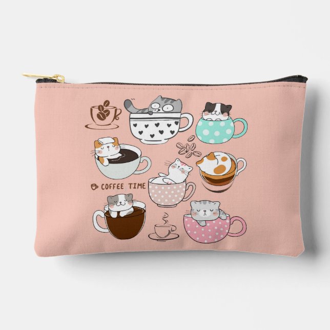 Coffee Cats Funny Accessory Pouch (Front)