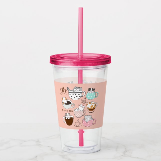  Coffee Cats Funny Acrylic Tumbler (Front)