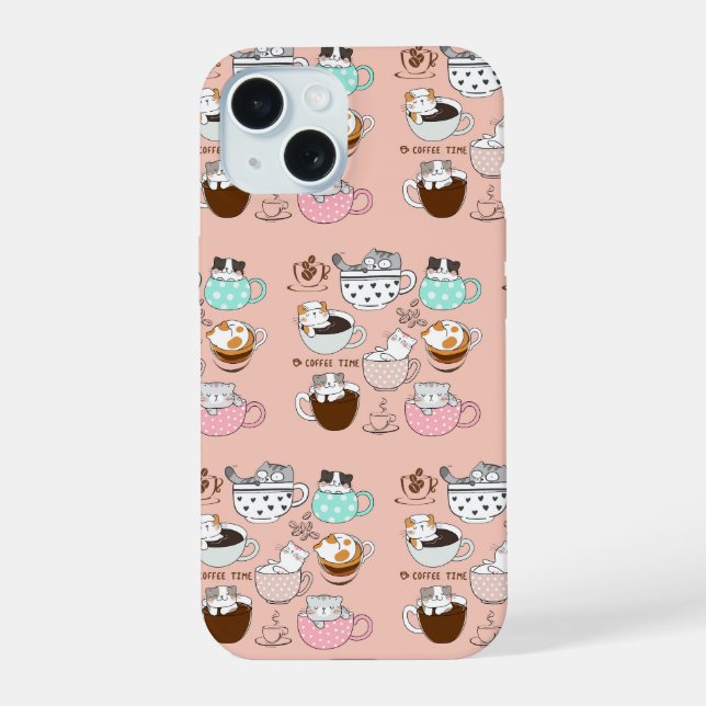 Coffee Cats Funny iPhone 15 Case (Back)