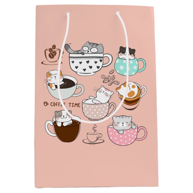 Coffee Cats Funny Medium Gift Bag (Front)