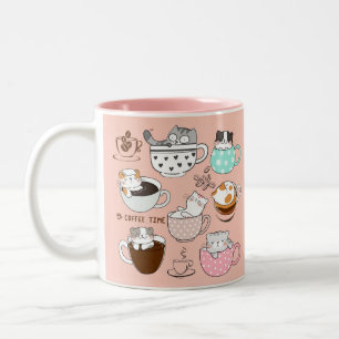 Coffee Cats Funny Two-Tone Coffee Mug