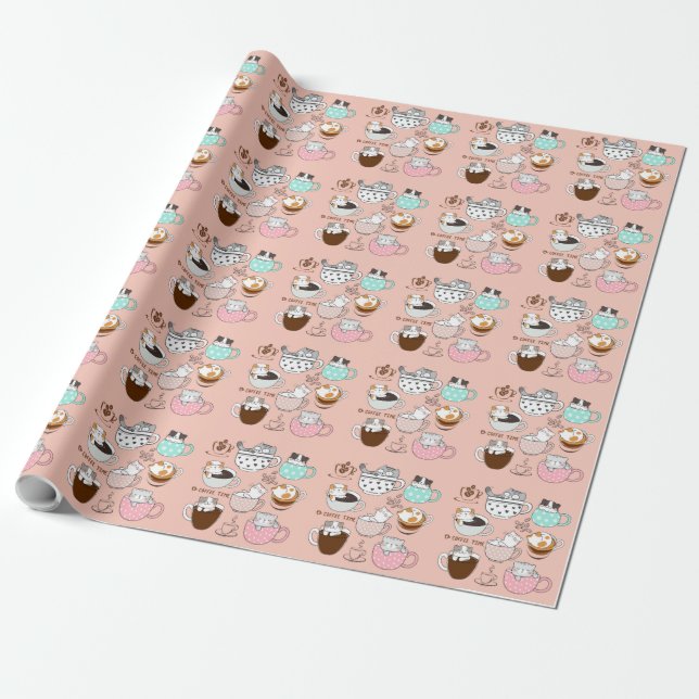 Coffee Cats Funny Wrapping Paper (Unrolled)