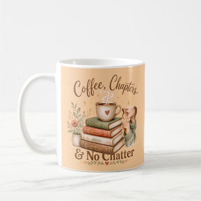 Coffee, Chapters & No Chatter Bookish Introvert Coffee Mug (Left)